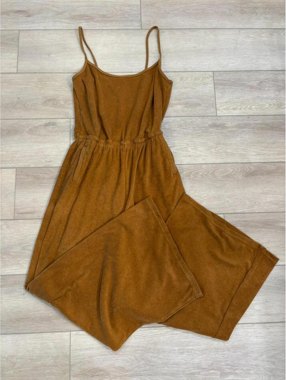 OFFLINE By Aerie Summer Lights Terry Jumpsuit Wide Leg Womens M Tan Cotton Blend